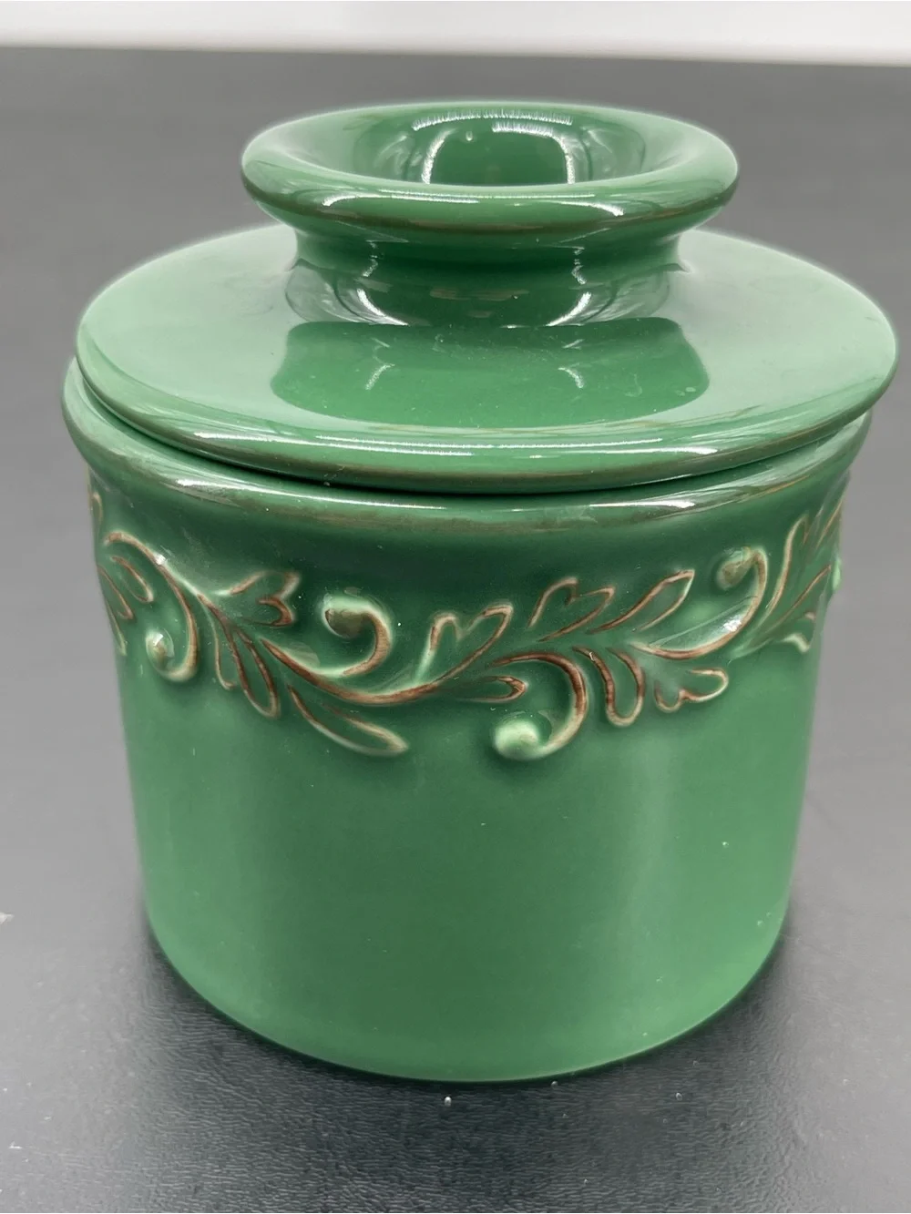 BUTTER BELL Crock by L. TREMAIN French Ceramic Green